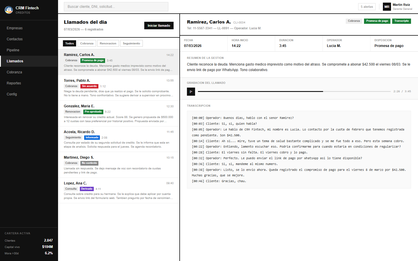 Transcripción de llamados