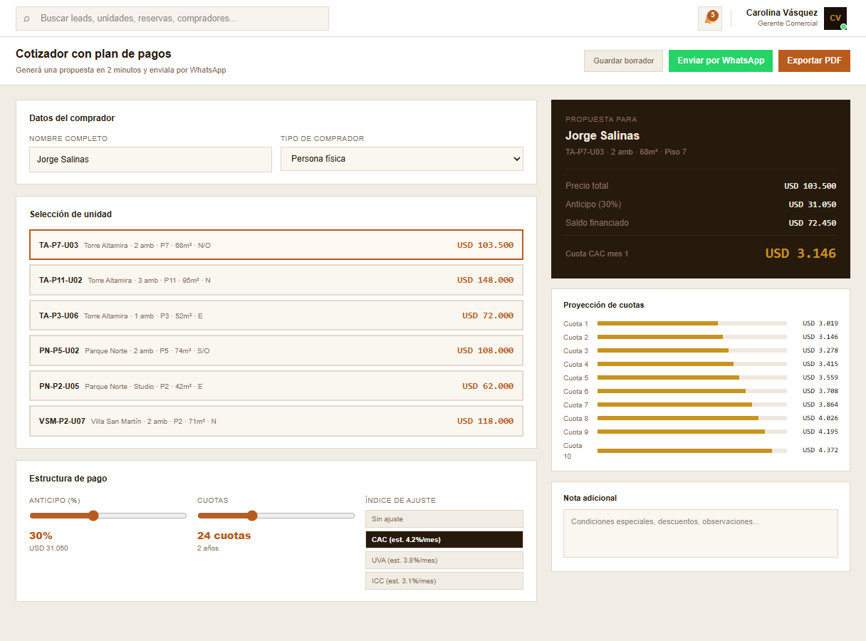 Cotizador con plan de pagos