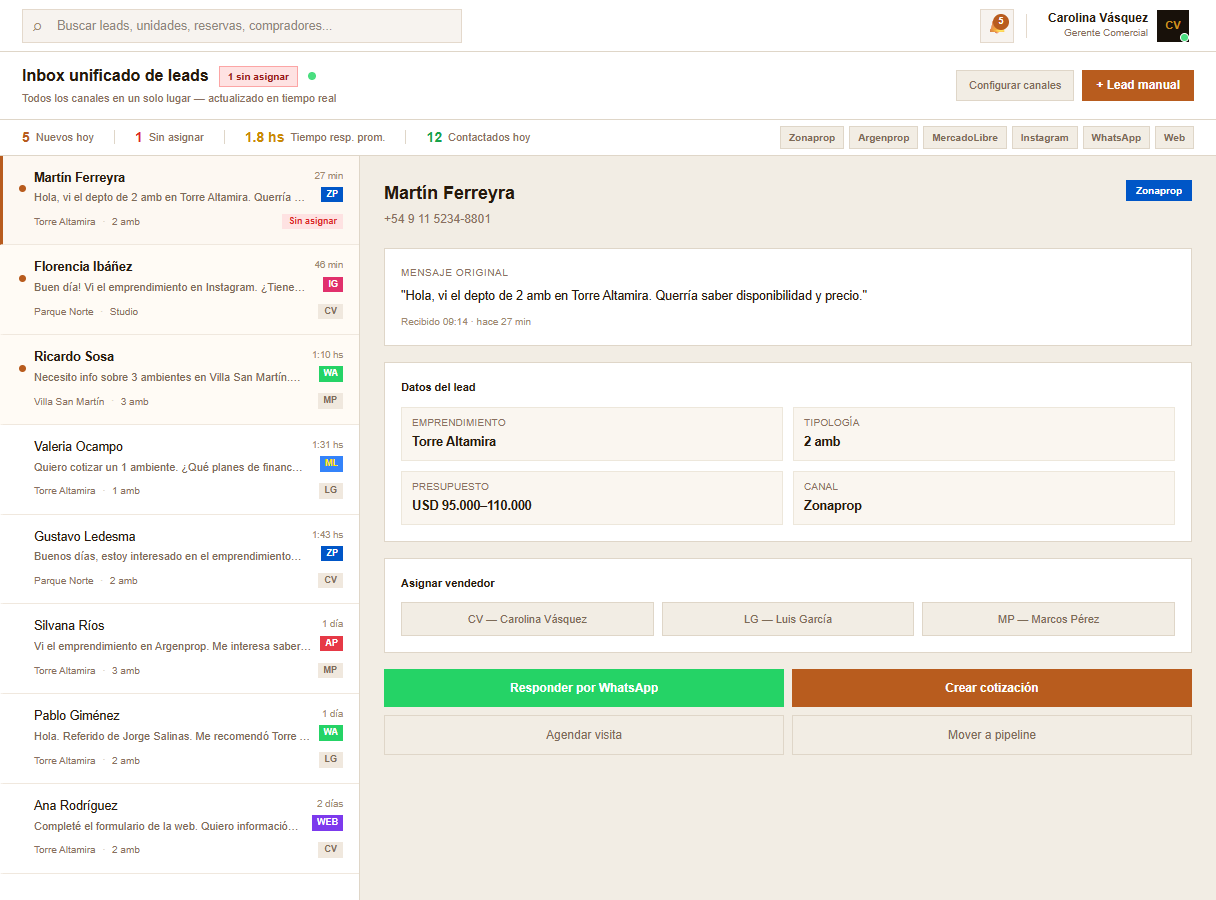 Inbox unificado de leads