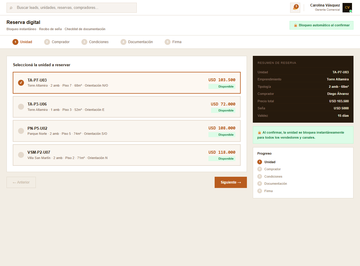 Reserva digital con bloqueo instantáneo