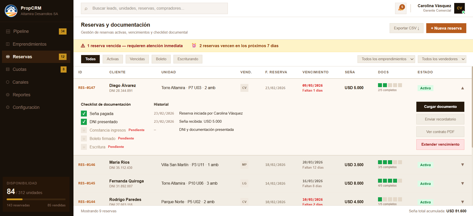 Reservas y documentación